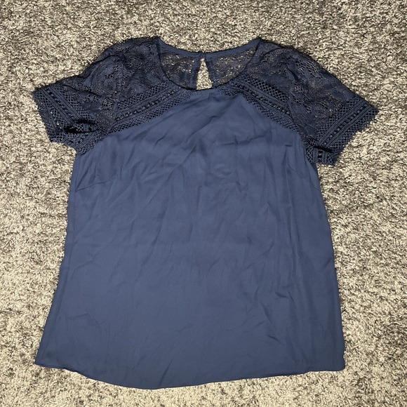 Lulus Tops - Lulu's Navy blue Lace Top Blouse XS Keyhole Back